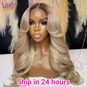 13X6 Ombre Blonde Colored Frontal Wig Human Hair for Women Transparent 13X6 Lace Front Human Hair Wig with Dark Root Pre Plucked 1