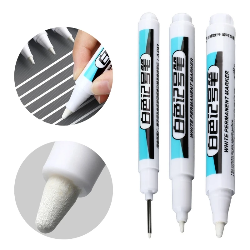 4 Pieces Oil-based Markers Pen Long Nose Markers Quick-drying Paint Pens White Permanent for Metal Glass