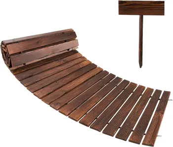 8FT Wooden Garden Pathway Curved Outdoor Walkway Roll Out Cedar Wood Patio Flooring Path Decorative Lawn Patio (Brown) 2