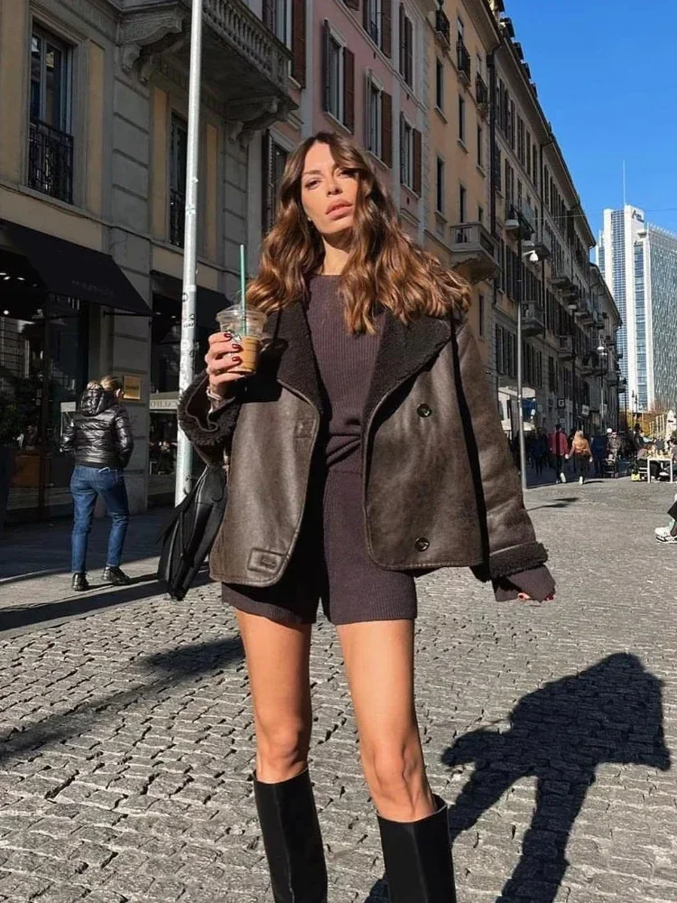 Winter Coat for Women 2024 Faux Fur Thick Lapel Coat Female Warm PU Jacket Ladies with Pockets Streetwear Jackets