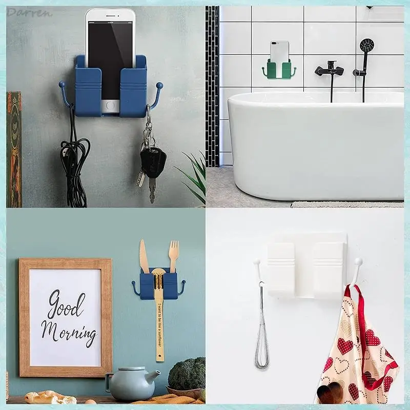 2PCS Wall Mount Phone Holder Self-Adhesive Wall Organizer Storage Box Plastic Charging Phone Stand Brackets Holder for Bedroom 3