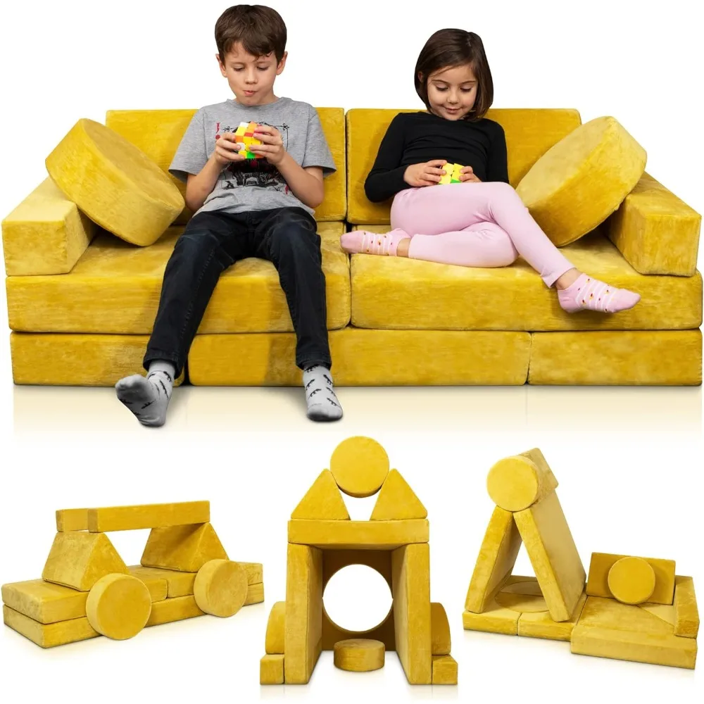 Child Sectional Sofa Convertible Foam and Floor Cushion for Boys and Girls Modular Kids Play Couch Yellow Outdoor Furniture