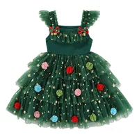 Robe de fête de noël pour filles, en Tulle, arbre rouge vert, superposé, sans manches, tenue de vacances, vêtements décontractés, robes de noël pour enfants 1
