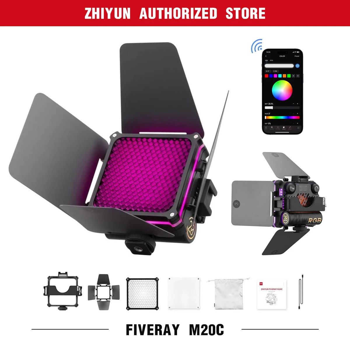 FIVERAY M20C M20 Combo RGB Video Light, 20W Portable Camera Light 2500K-10000K,