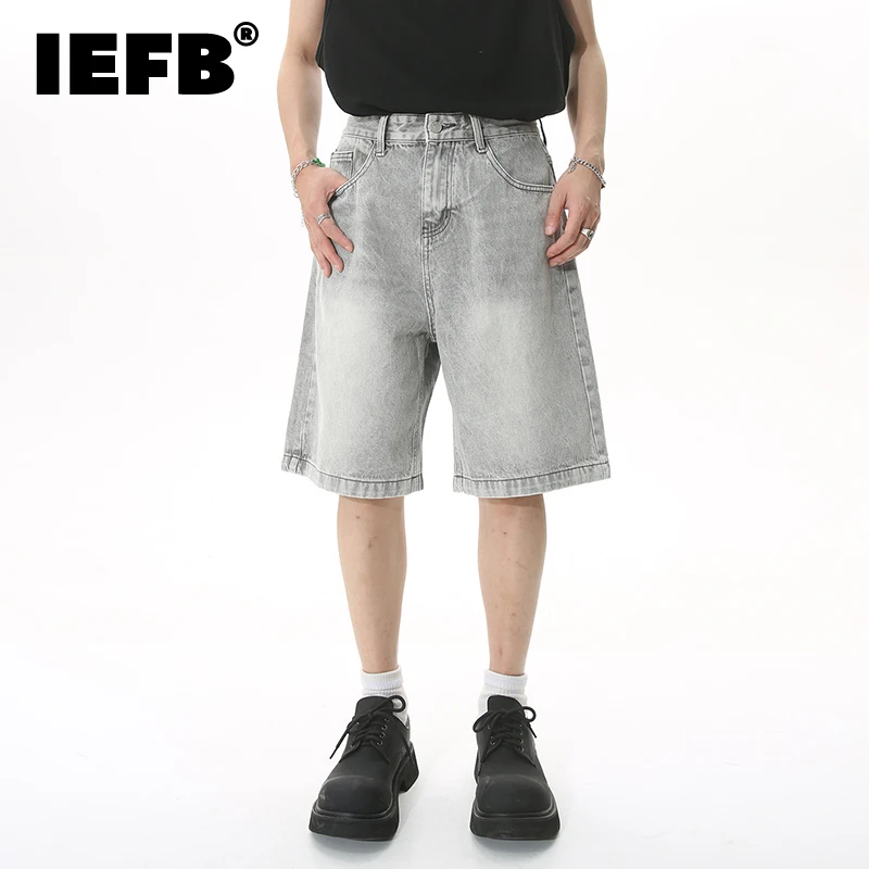 Summer Men's Casual Jeans Shorts Loose Mid High Waist Knee Length Denim Shorts