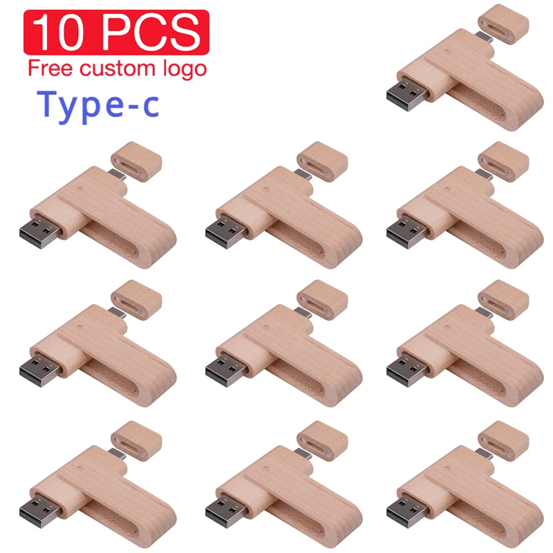 Disco u Capacidade Real 128gb Usb Tipo-c Caneta em 64gb 32gb 16gb Cartão de Memória Rotativo Madeira Maple 10 Pcs por Lote
