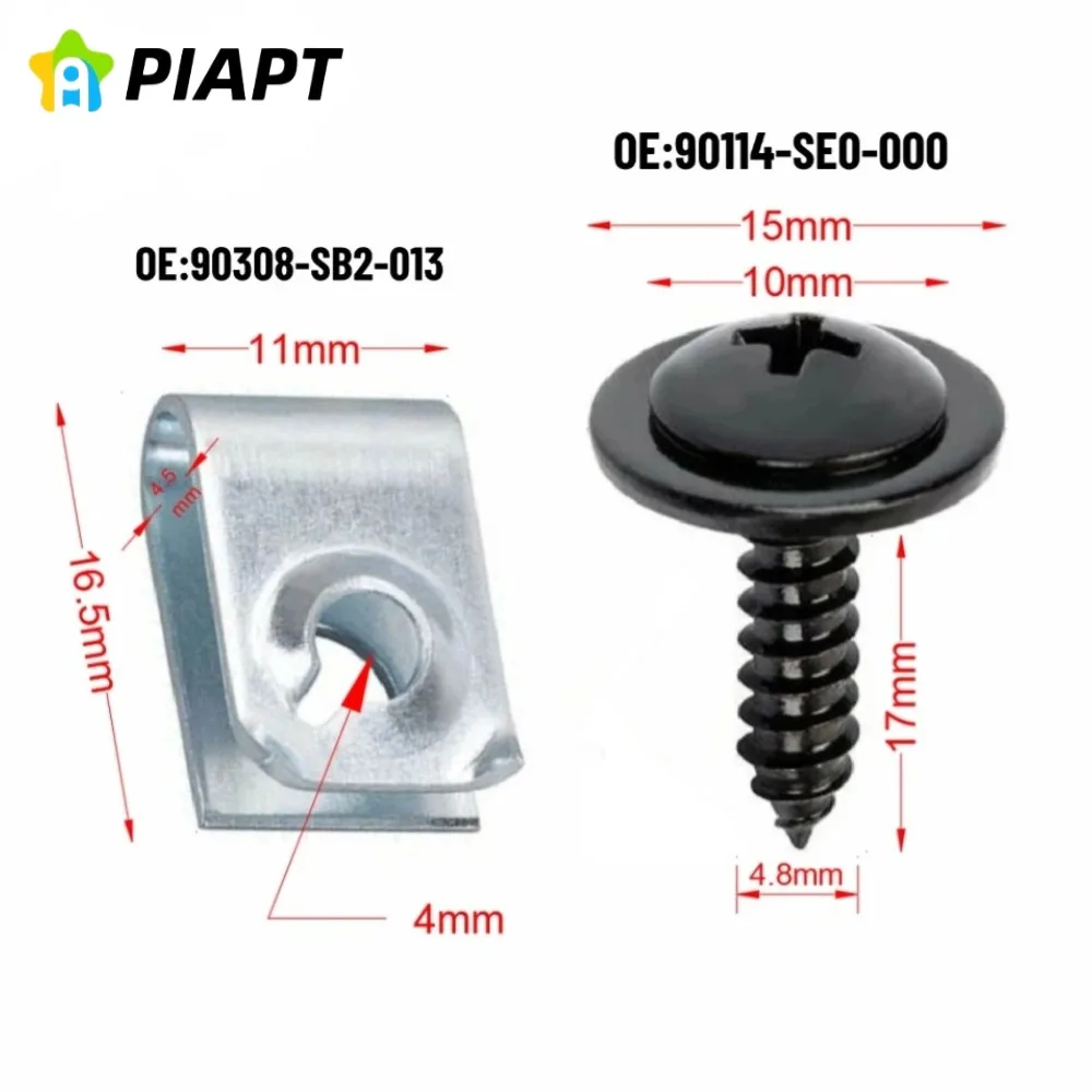 10세트 OE # 90308-SB2-013 90114-SE0-000 Honda & Acura용 너트 키트가 있는 펜더 라이너 및 ...