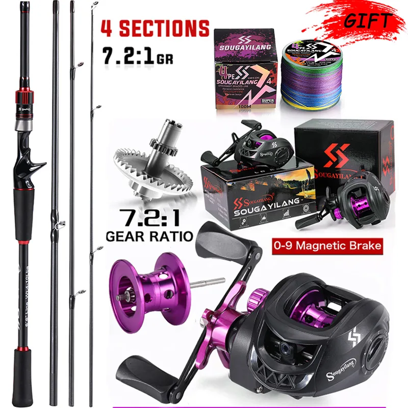 Sougayilang Fishing Rod Reel Line Lure Combo 1.8/2.1m Carbon Fiber Spinning  Rod and Spinning Reel for Bass Pike Trout Pesca