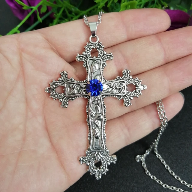 Amazon.com: Zeshimb Gothic Silver Cross Necklace Large Engraved Flower Cross  Necklace Vintage Religious Cross Pendant Necklace Italian Box Link Chain  Necklace Jewelry for Women Men : Clothing, Shoes & Jewelry