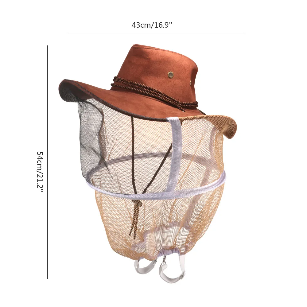Professional Beekeeping Hat Beekeeper Cowboy Hat Anti Mosquito Bee Insect Veil Net Full Face Neck Wrap Protector