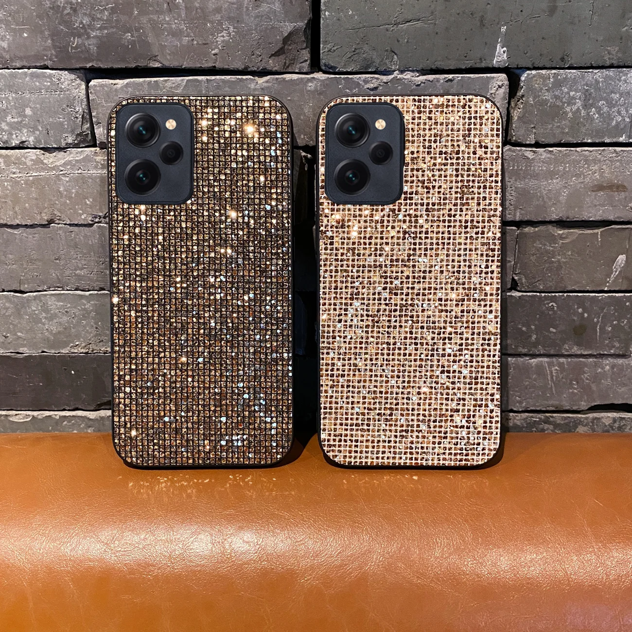 Luxury Shiny Gold Grid Pattern Fashion TPU Shockproof Glitter Phone Case