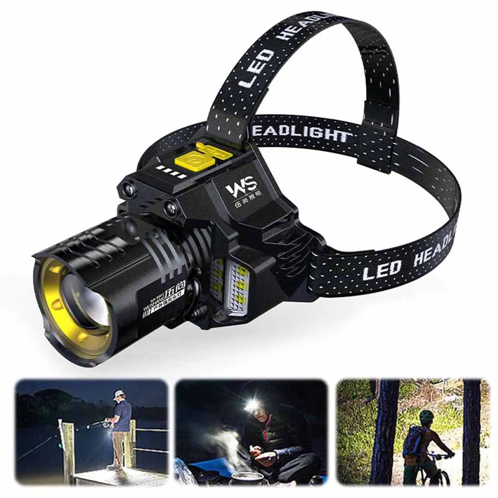 Motion Sensor Headlight Zoomable Outdoor Camping Head Lamp 5 Lighting Modes USB Rechargeable Headlight for Emergency
