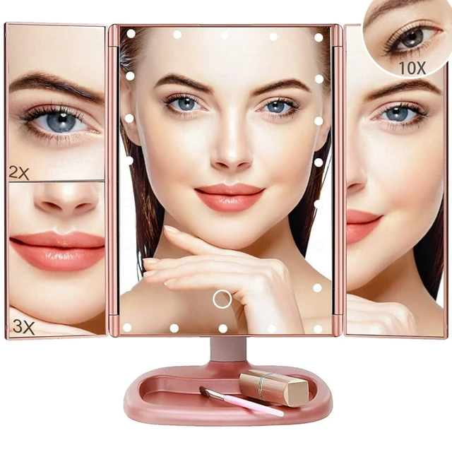 Miroir de Maquillage LED Pliable sur Trois Côtés, Lumière Grossissante 2X  3X, miles - AliExpress