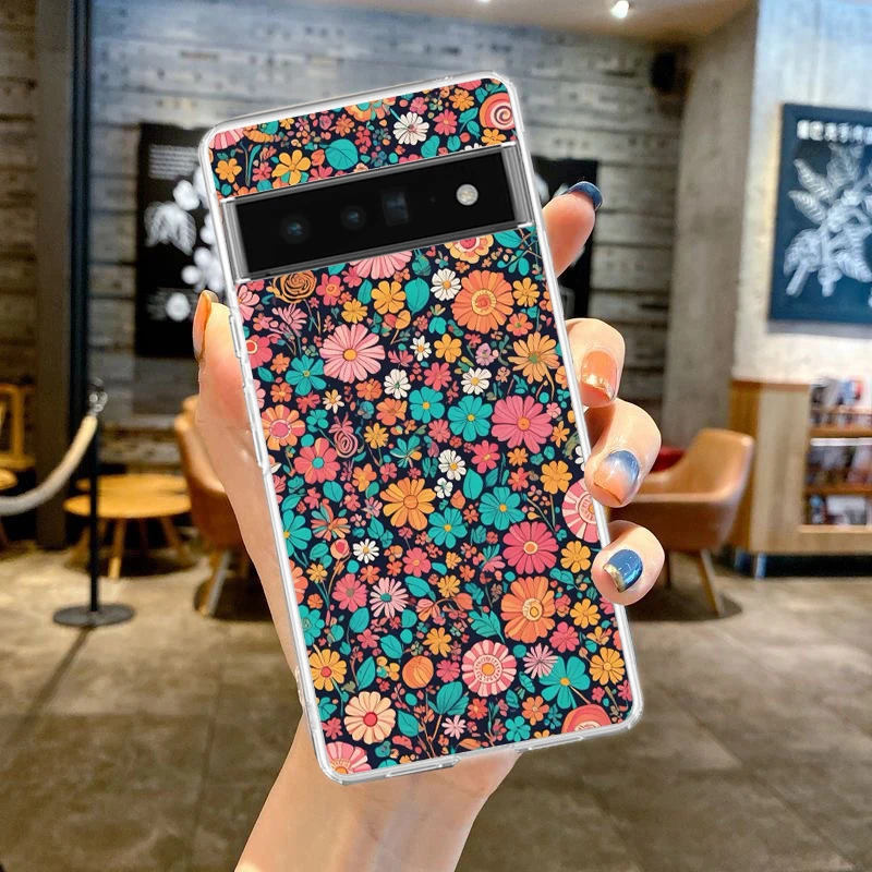 Clear TPU Transparent Phone Case with Floral Art Design