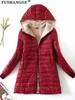 New Mid Length Korean Edition Hooded Fit Women Jackets Autumn Winter Mid-length Office Cotton Coats Warm Lamb Fleece Parkas 3