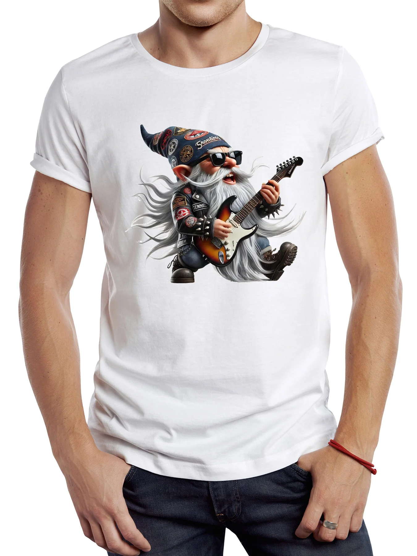 TEEHUB Lustige Cool Rock Gedruckt T-shirt Grafik Casual Mann T Shirt Gnome Spielen Gitarre Streetwear Hipster Hip Hop Lose Frauen Tees