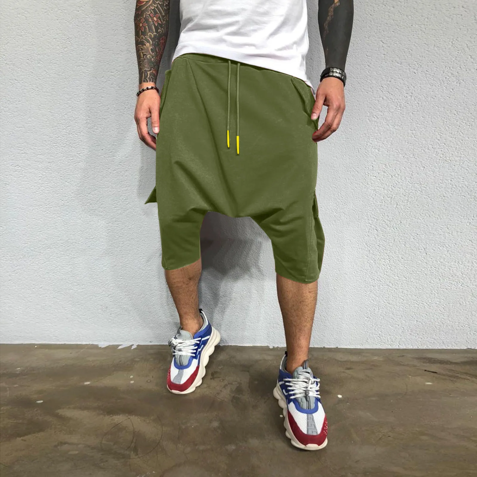 

Men Casual Pants Hip Hop Loose Solid Color Street Sports Harem Baggy Cropped Man Y2k Clothing Gym Work Trousers Pantalones