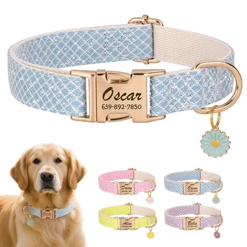 Custom Bling Nylon Dog Collar with Engraved ID Tag – Personalized Pet Collar with Cute Flower Accessory for Small & Medium Dogs or Ca 1