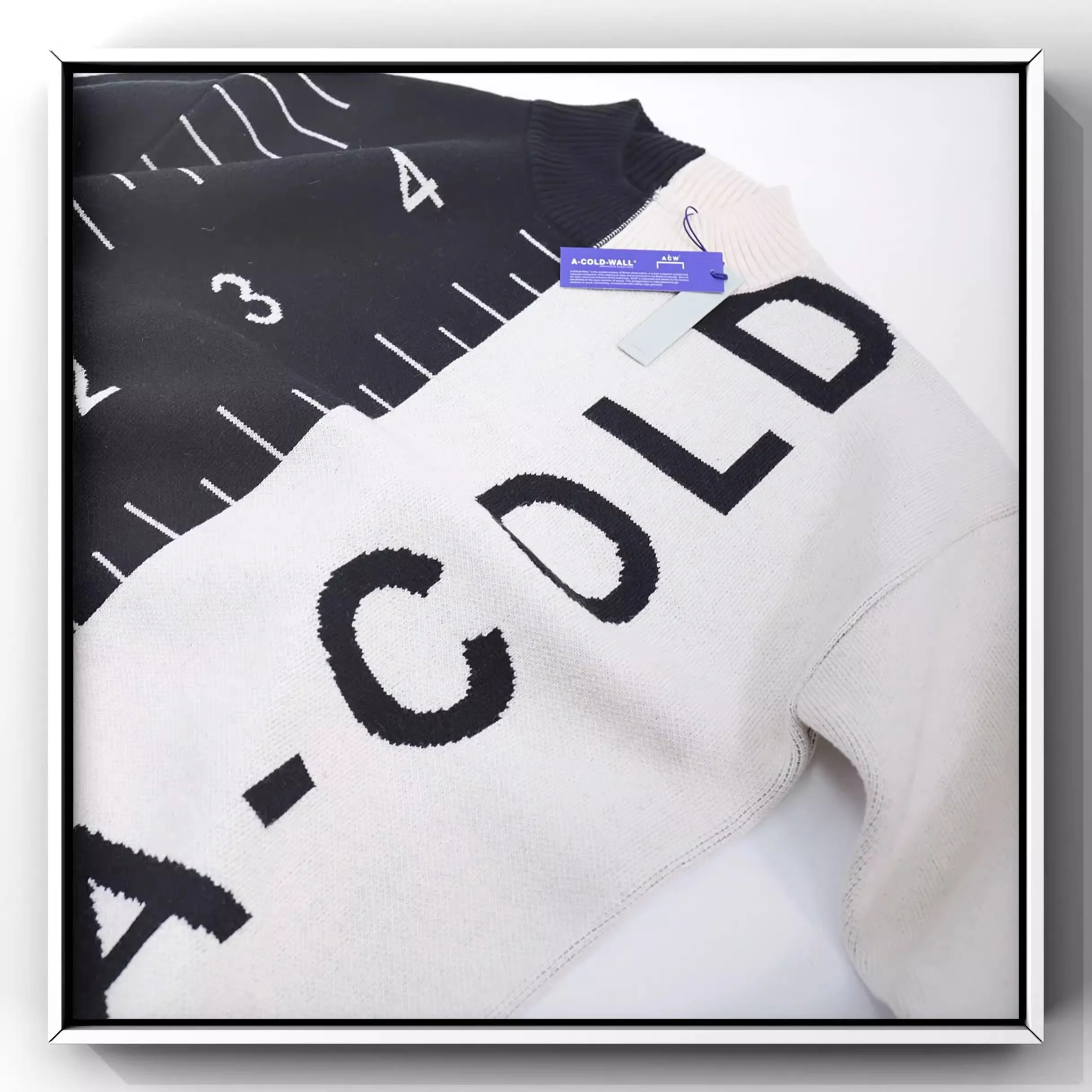 2024 A Cold Wall ACW black and white rectangular ruler spliced with large letters sweater MY721 4
