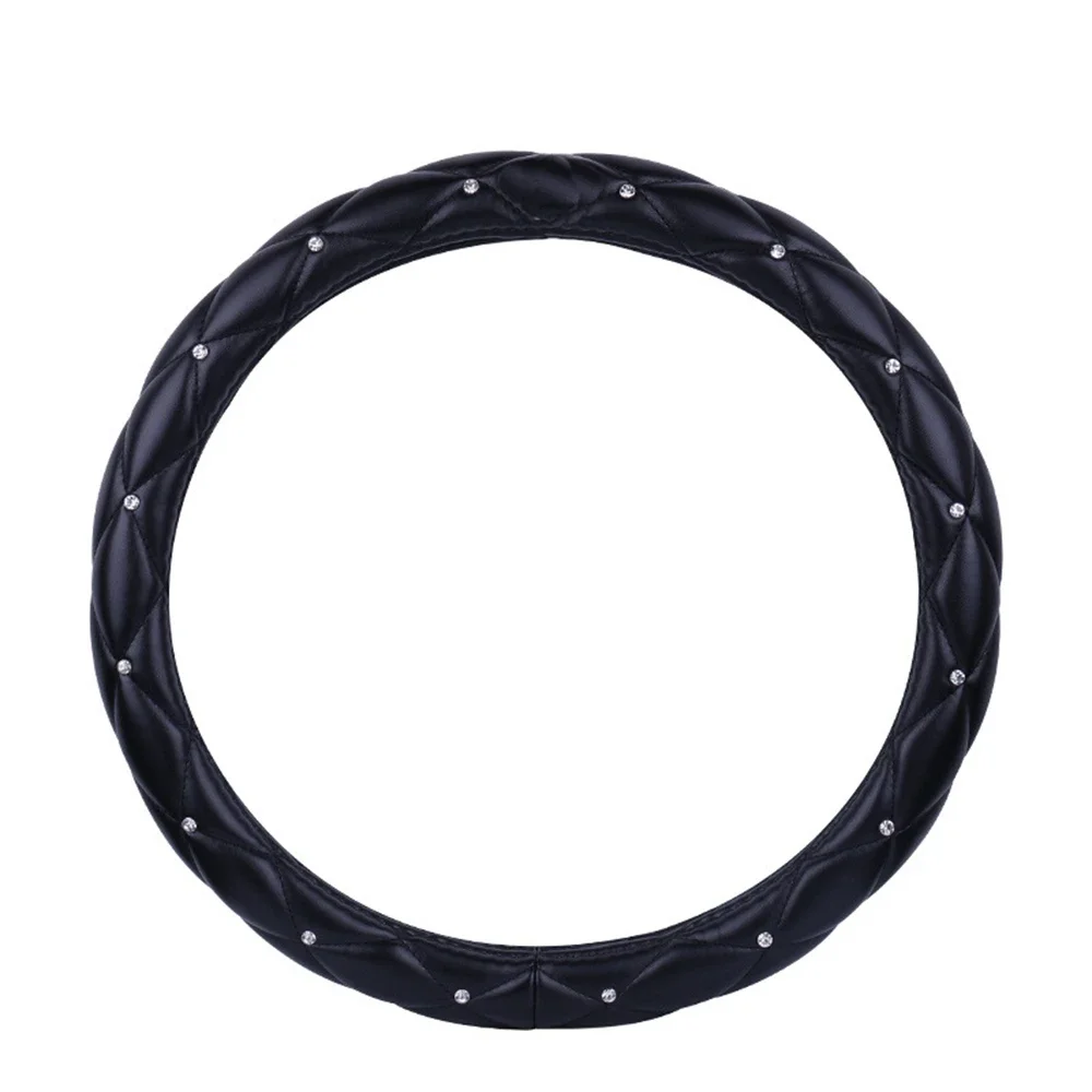 Steering Wheel Cover Universal Car Steering Wheel Cover 37-38cm PU Leather Diamond-encrusted Crown Steering Wheel Cover Four Seasons Car Accessories