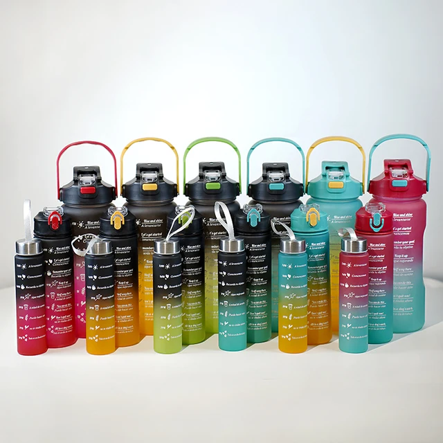 Set of 3 Large Capacity Gradient Sports Water Bottles 300ml 800ml 2000ml with Straw Modern Design in Multiple Colors Drinkware 6