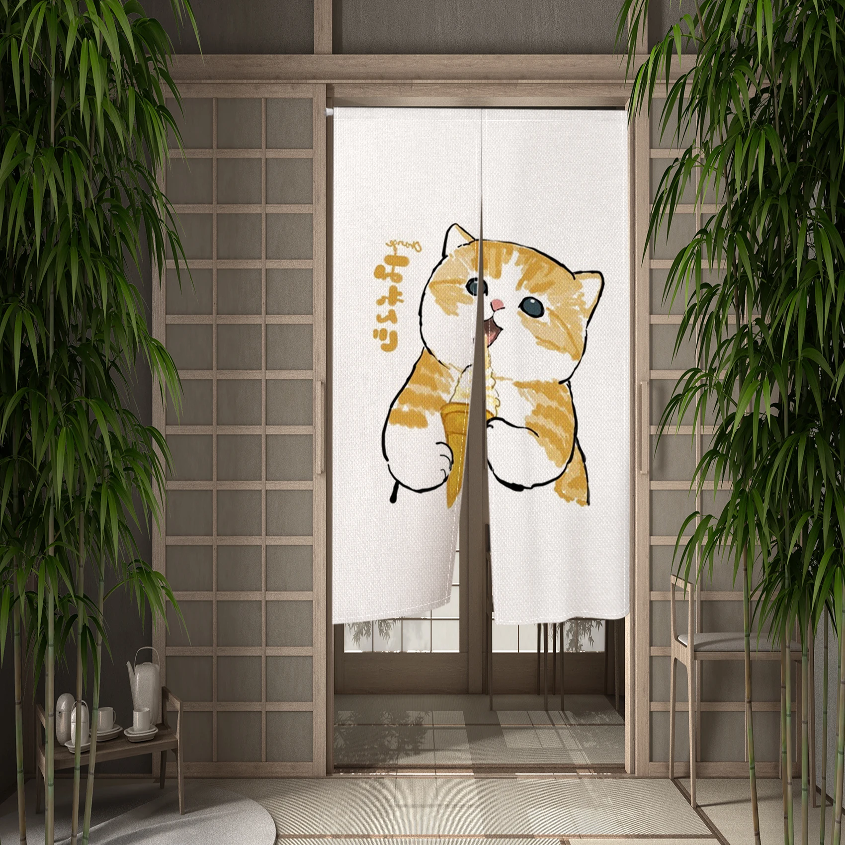 Cartoon Cat Japanese Door Curtain Noren Cute Cat Room Opaque Partition Half Curtain Cabinet Curtain Home Decor Customized Size 2