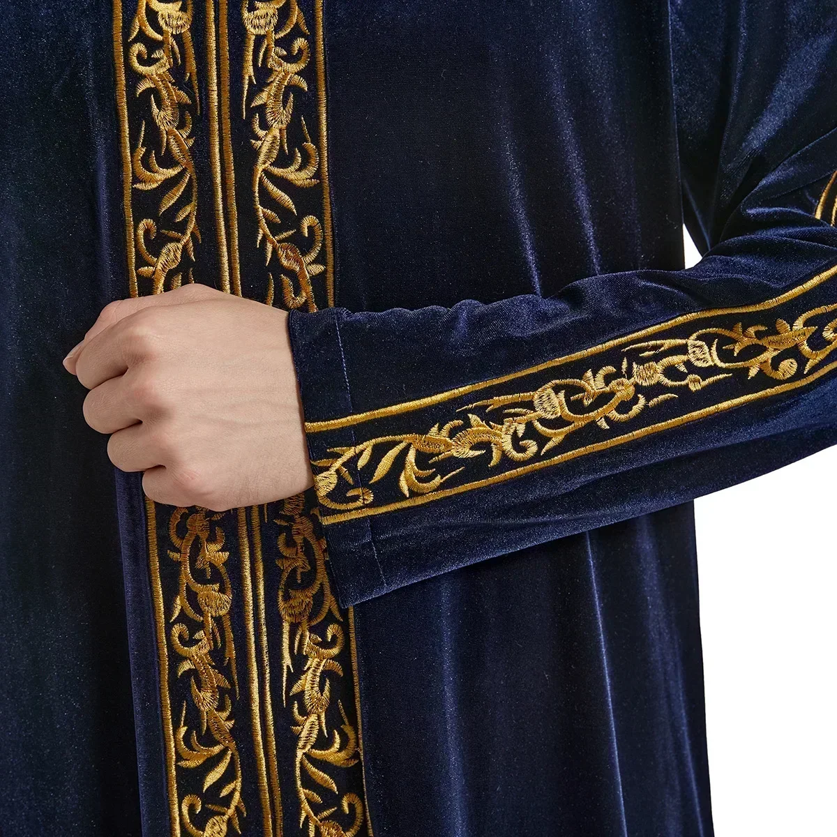 Men's Muslim caftan jeleba Stand Collar Thobe Long Sleeves Islamic dresses Robe Kaftan Length Abaya arab Galabia clothes sets