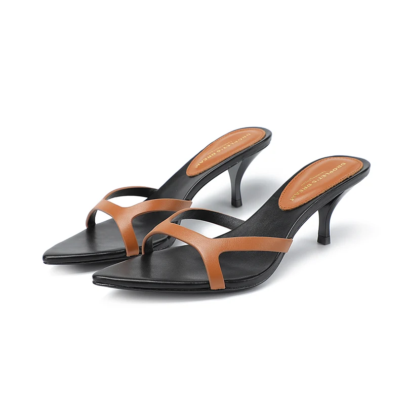 LM Brand Fashion Women's Slippers Summer Plus Size 35-43 Women's High Heels Genuine Leather Pointed Open Toe Sexy Party Shoes