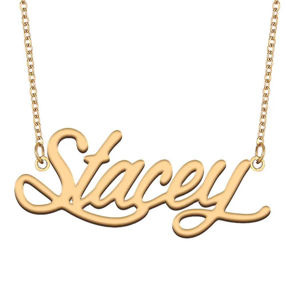 

Stacey Name Necklace for Women Stainless Steel Jewelry Gold Color Nameplate Pendant Collares Para Mujer Letters Choker