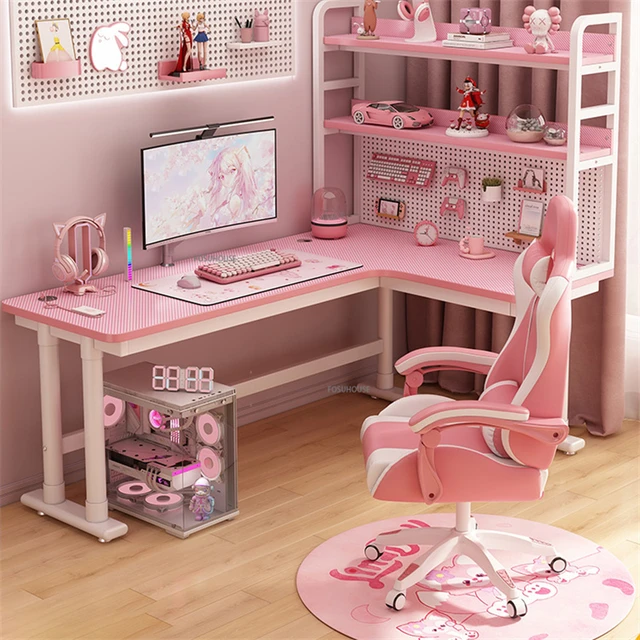 Minimalist Modern Pink Gaming Table  Pink Gaming Desk Led Lights - Gaming  Desk Study - Aliexpress