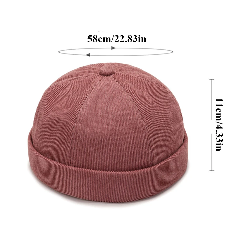 Fashion Hip Hop Hats Brimless Skullies Caps For Men Beanie Hat Vintage Men‘s Caps Corduroy Solid Color Street Landlord Hat - 6