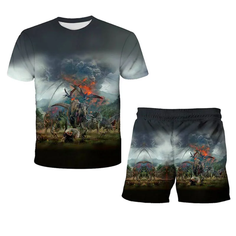 

New Summer Baby Jurassic Park 3 Dinosaur Clothes Suit Children Boy Girl T-Shirt Shorts 2Pcs Set Toddler Clothing Kids Tracksuits