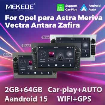 Autorradio Android 15 2GB+64GB para Opel Astra H/J, Vectra, Antara, Zafira, Corsa C/D, Vivaro, Meriva. Sistema multimedia con GPS, BT CarPlay WiFi, pantalla táctil, manos libres, cámara de marcha atrás y sonido estéreo 1