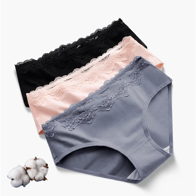 Cotton Panties for Women Lace Waistband Middle Waist Female Underwear Soft Comfortable Underpants Briefs Sexy Intimates Lingerie
