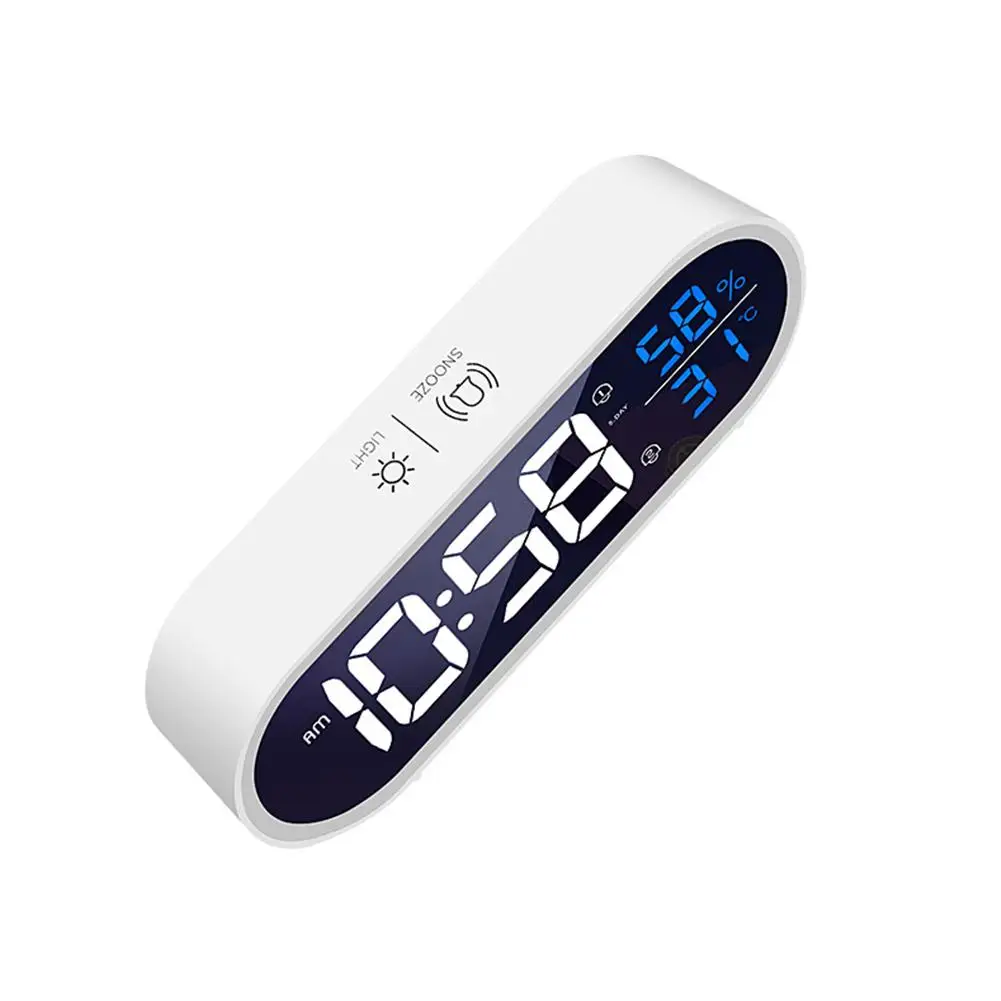 

Led Digital Alarm Clock Rechargeable Adjustable Volume Brightness Luminous Table Clock Temperature Humidity Meter