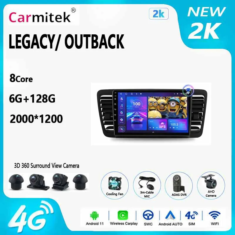 

9" 2din Android 10.0 4G+WiFi carplay Car Radio Multimedia Video Player Navigation GPS For Subaru Outback 3 Legacy 4 2003-2009