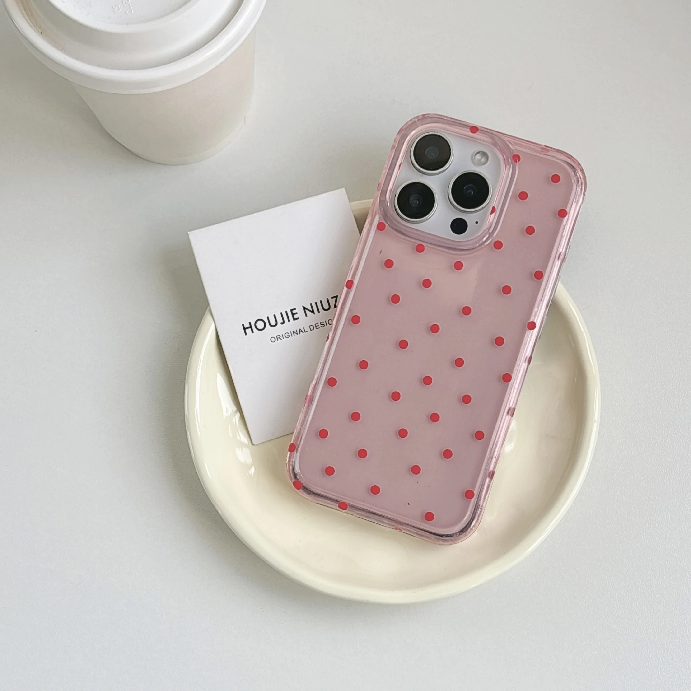 Glossy Red Polka Dot Transparent Pink Protective Phone Case