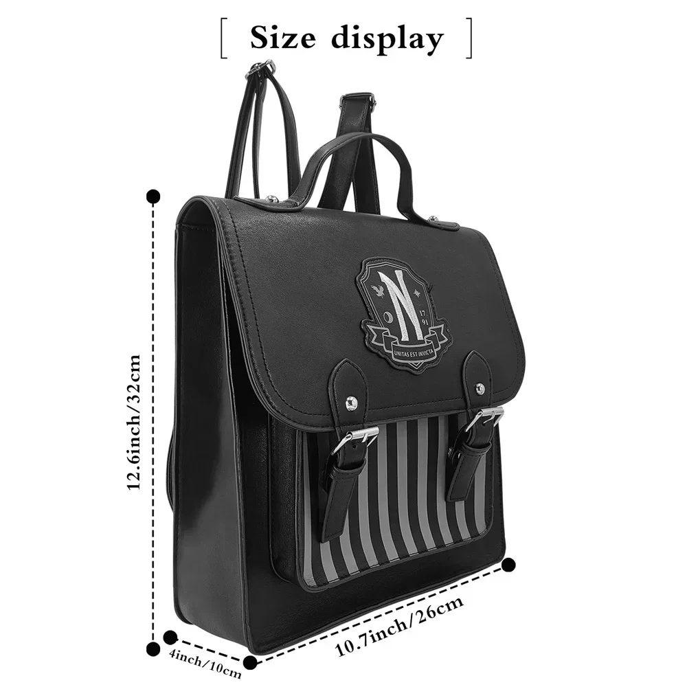 Movie Wednesday Black PU Leather Backpack Women Casual Vintage Schoolbag Student Schoolgirl Fashion Large Capacity Backpack 6