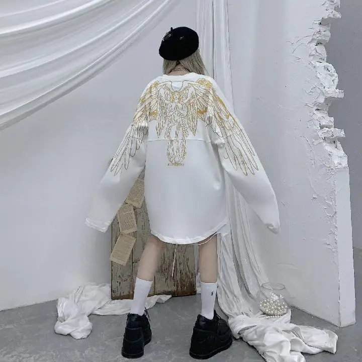 Harajuku White Sweatshirt Women Hiphop Streetwear Oversized Gothic Hoodie Long Sleeve Korean Pullovers Y2k Aesthetic Men 2022