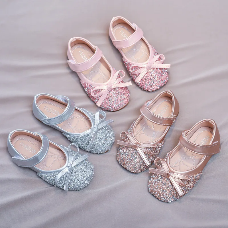 Baby Girls Shoes Leather Flats Princess Rhinestone Bling Dress - Main Image