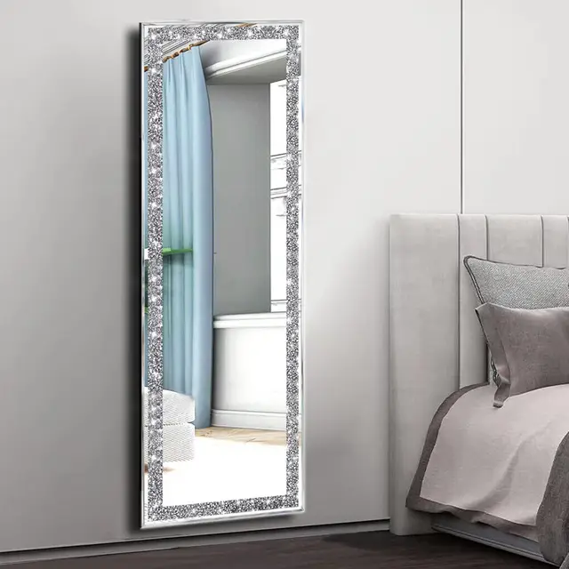 LUVODI Large Silver Sparkly Crystal Rhinestone Diamond Frameless Vanity  Mirrors Wall Mounted Dressing Mirror for Home/Hotel - AliExpress