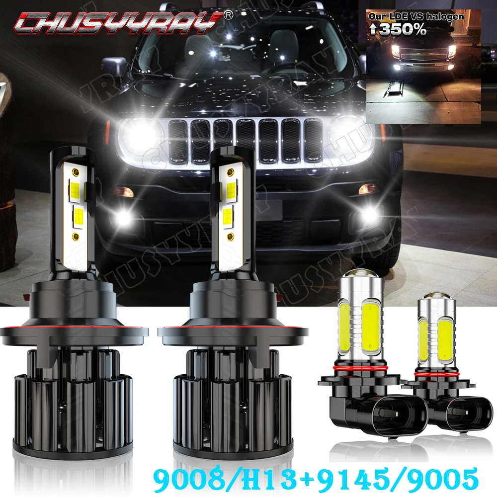 

CHUSYYRAY Compatible For Jeep Liberty 2012-2008 - 4x High Low Beam 9008 LED Headlight 9145 Fog Light Bulbs Kit Car accsesories