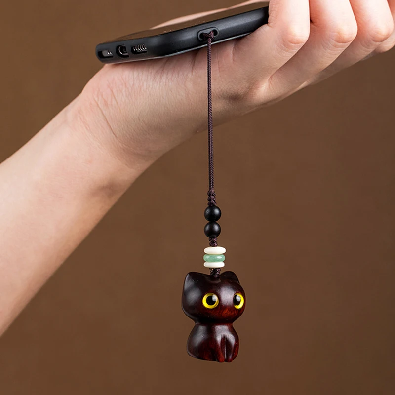 Sandelholz Holz Katze Schlüssel bund Anime niedlichen Handy-Kette Holz tasche Anhänger Zubehör Autos chl üssel Anhänger Charms – Detail 7