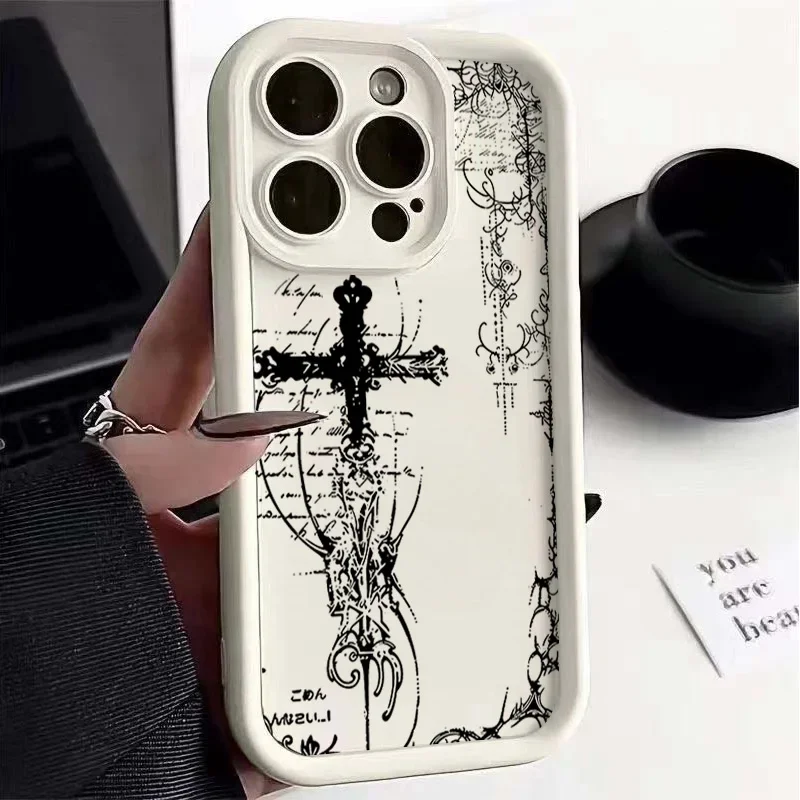 Luxury Dark Gothic Cross Mark Phone Case - Elegant Protective Casing