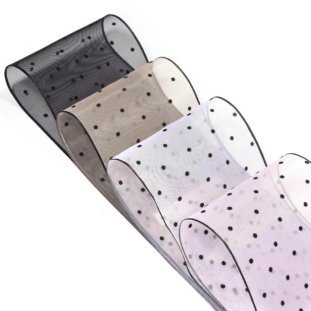 5 야드 블랙 폴카 도트 오간자 리본 DIY 웨딩 파티 의류 헤드웨어 꽃다발 선물 포장 장식을위한 우아한 거즈 리본