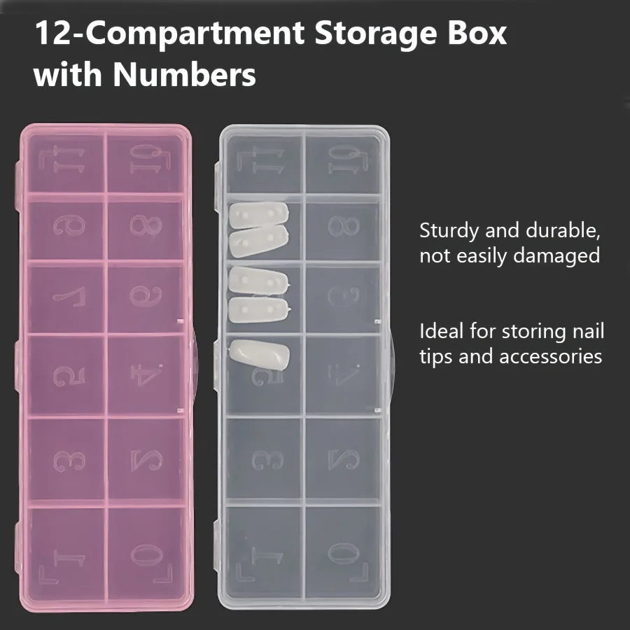 12-Grid Plastic Storage Box, Transparent Multi-Compartment Organizer for Nail Art Rhinestones Craft Supplies, Salon Home Use