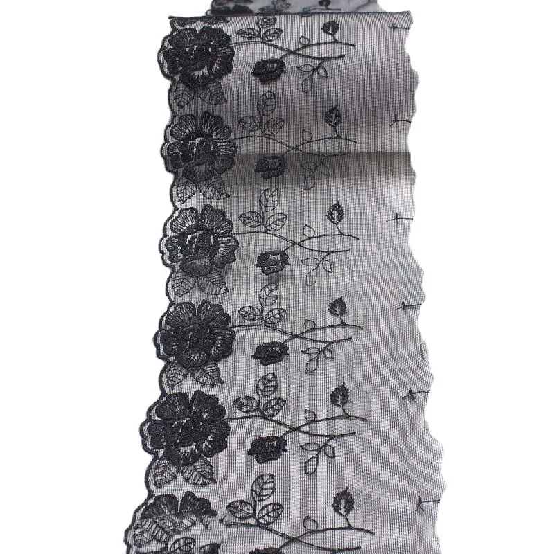 

28Yards Black Embroidered Mesh Lace Trim DIY Lingerie Sewing Accessories Floral Embroidered Net Lace for Dress New