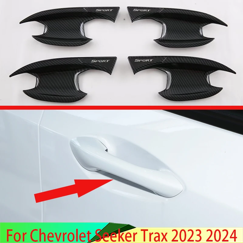 

For Chevrolet Seeker Trax 2023 2024 Carbon Fiber Style Door Handle Bowl Cover Cup Cavity Trim Insert Catch Molding Garnish