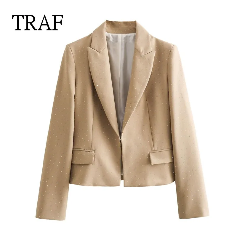 

TRAF Cropped Blazer Woman Jacket 2023 Fashion Bright Jackets for Women Clothes Elegant Blazers Set Office Lady Casual Blazer