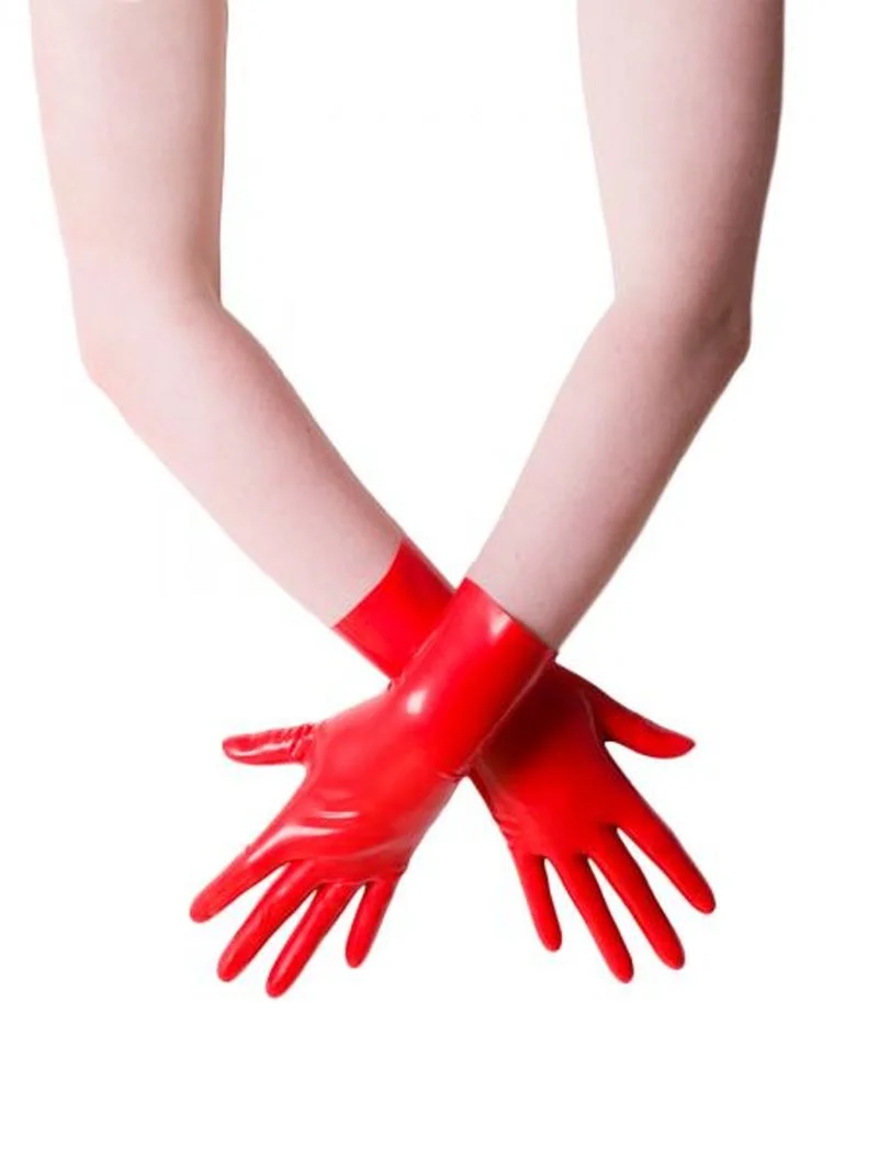 Unisex Latex Gummi Handschuhe Handgelenk Nahtlose Latex Exotische Dessous Schwarz Rot Transparent Kurzen Fetisch Handschuhe für Männer Frauen